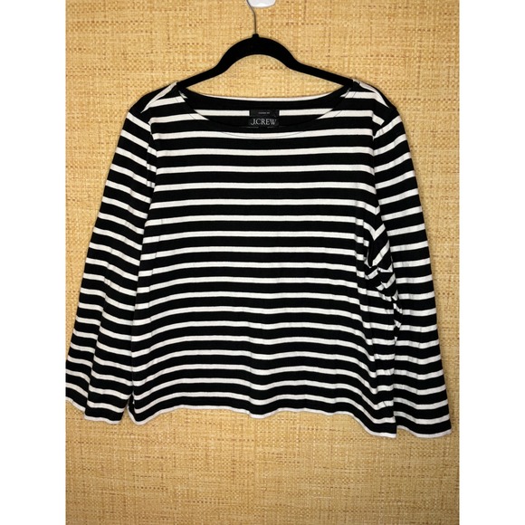 J.Crew Tops - J.Crew Womens XL Classic Fit Striped Long Sleeve Cotton T-Shirt Black White